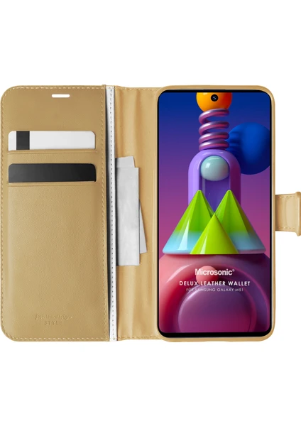 Samsung Galaxy M51 Kılıf Delux Leather Wallet Gold