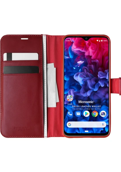 General Mobile GM 20 Pro Kılıf Delux Leather Wallet Kırmızı