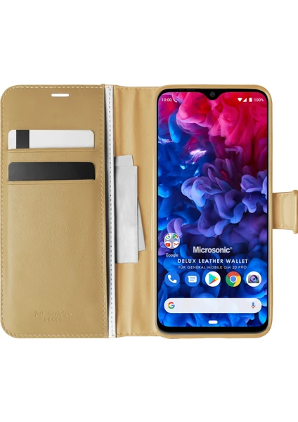 General Mobile GM 20 Pro Kılıf Delux Leather Wallet Gold