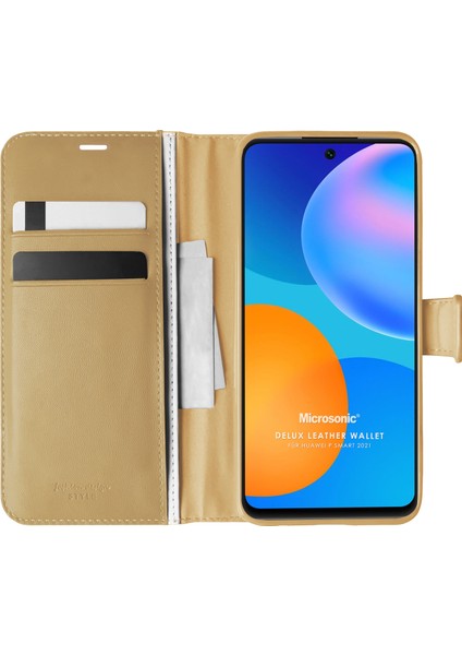 Huawei P Smart 2021 Kılıf Delux Leather Wallet Gold