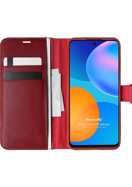 Huawei P Smart 2021 Kılıf Delux Leather Wallet Kırmızı