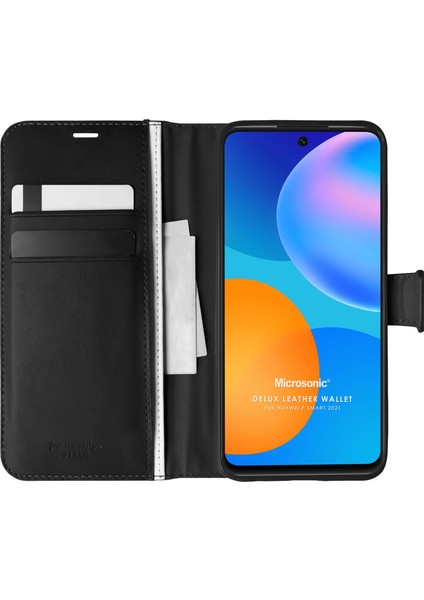 Huawei P Smart 2021 Kılıf Delux Leather Wallet Siyah