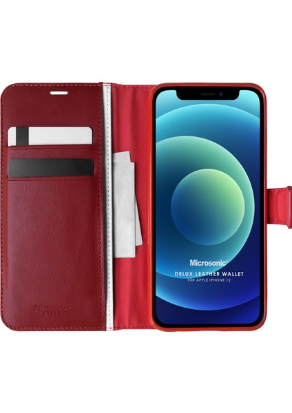 Apple iPhone 12 Mini Kılıf Delux Leather Wallet Kırmızı