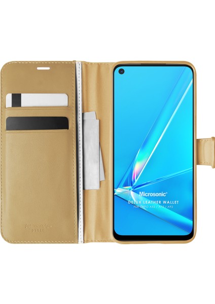 Oppo A52 Kılıf Delux Leather Wallet Gold