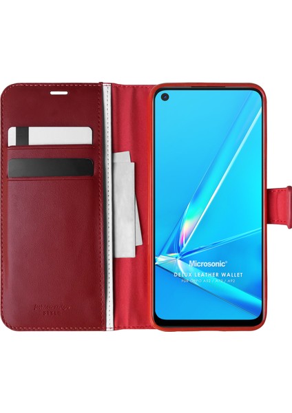 Oppo A92 Kılıf Delux Leather Wallet Kırmızı