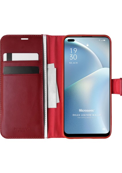 Oppo Reno 4 Lite Kılıf Delux Leather Wallet Kırmızı