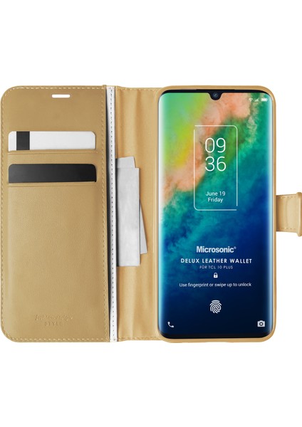 TCL 10 Plus Kılıf Delux Leather Wallet Gold