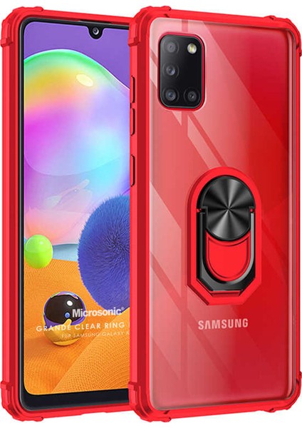 Samsung Galaxy A31 Kılıf Grande Clear Ring Holder Kırmızı