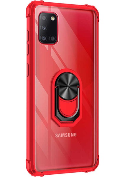 Samsung Galaxy A31 Kılıf Grande Clear Ring Holder Kırmızı