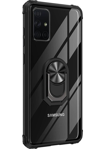 Samsung Galaxy A51 Kılıf Grande Clear Ring Holder Siyah