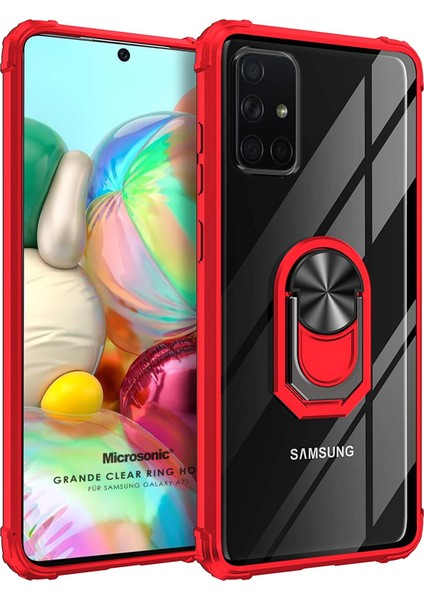 Samsung Galaxy A71 Kılıf Grande Clear Ring Holder Kırmızı