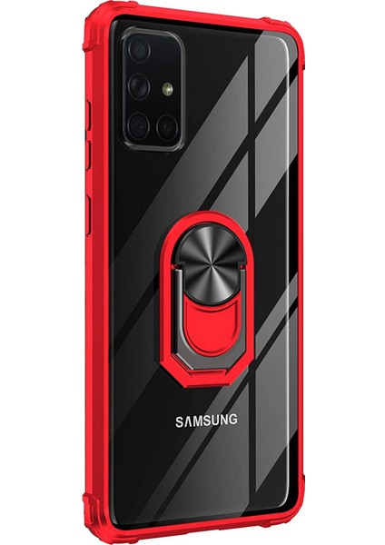 Samsung Galaxy A71 Kılıf Grande Clear Ring Holder Kırmızı