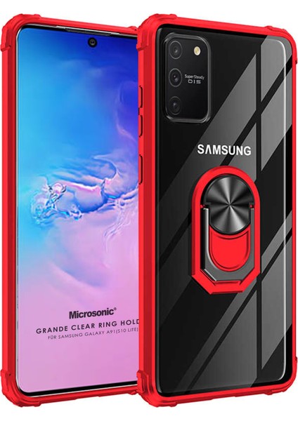 Samsung Galaxy A91 Kılıf Grande Clear Ring Holder Kırmızı