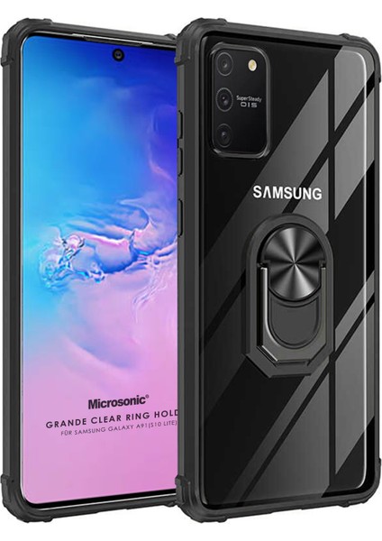 Samsung Galaxy A91 Kılıf Grande Clear Ring Holder Siyah