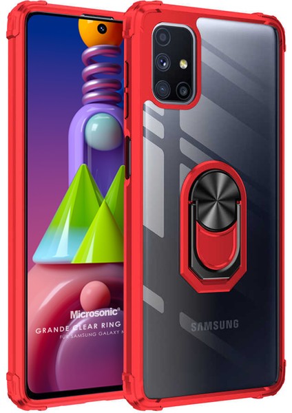 Samsung Galaxy M51 Kılıf Grande Clear Ring Holder Kırmızı