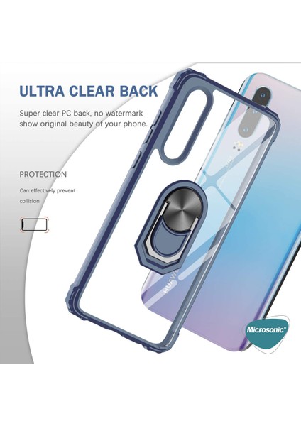 Huawei Honor 10 Lite Kılıf Grande Clear Ring Holder Siyah