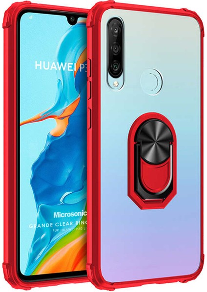 Huawei P30 Lite Kılıf Grande Clear Ring Holder Kırmızı