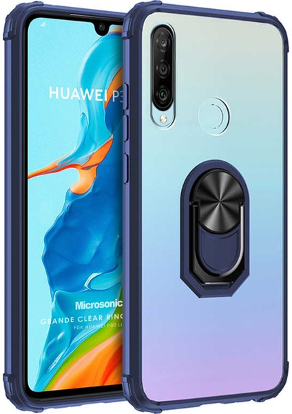 Huawei P30 Lite Kılıf Grande Clear Ring Holder Lacivert