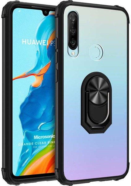 Huawei P30 Lite Kılıf Grande Clear Ring Holder Siyah