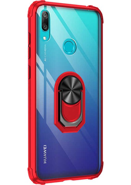 Huawei Y7 Prime 2019 Kılıf Grande Clear Ring Holder Kırmızı fiyatları