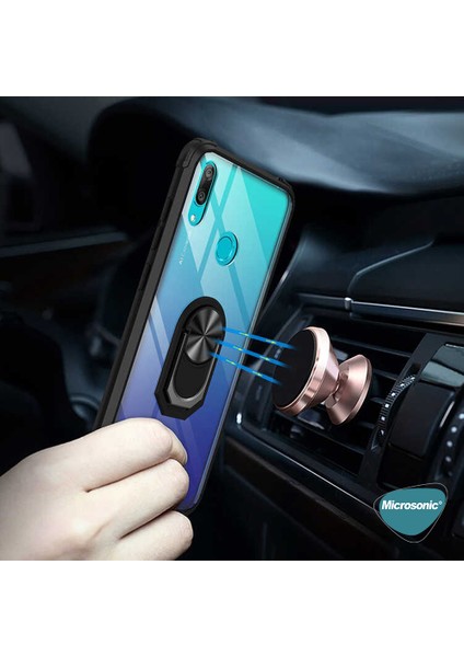 Huawei Y7 Prime 2019 Kılıf Grande Clear Ring Holder Siyah