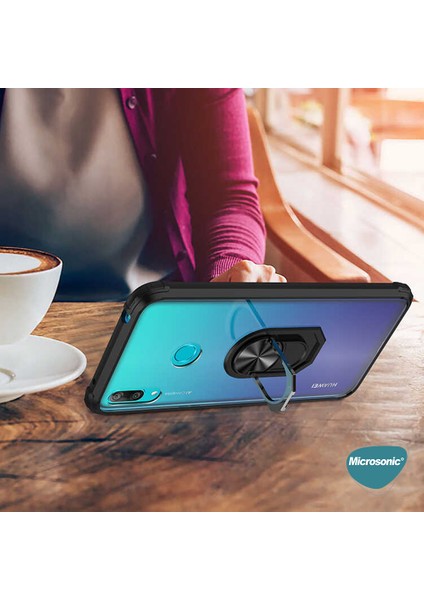 Huawei Y7 Prime 2019 Kılıf Grande Clear Ring Holder Siyah