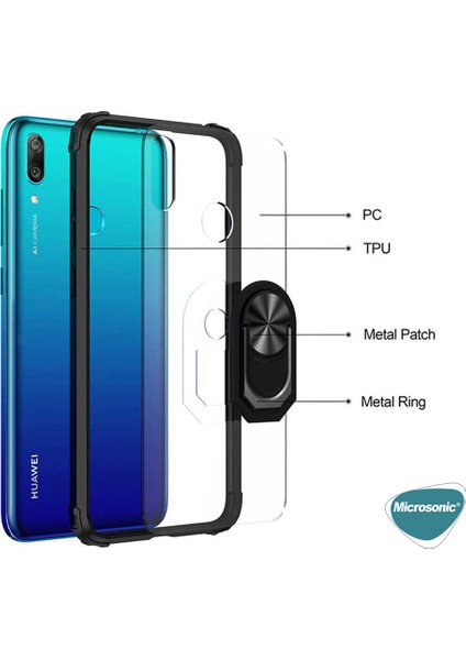 Huawei Y7 Prime 2019 Kılıf Grande Clear Ring Holder Siyah