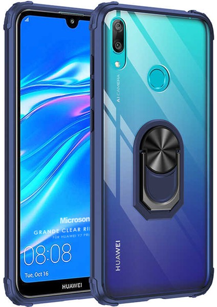 Huawei Y7 Prime 2019 Kılıf Grande Clear Ring Holder Lacivert