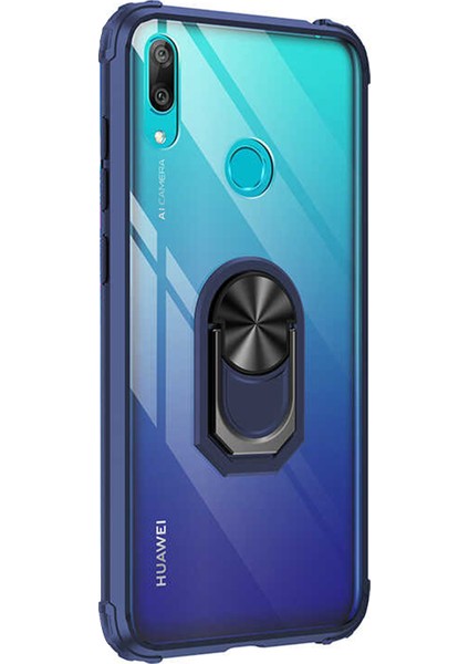 Huawei Y7 Prime 2019 Kılıf Grande Clear Ring Holder Lacivert