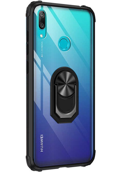 Huawei Y7 Prime 2019 Kılıf Grande Clear Ring Holder Siyah