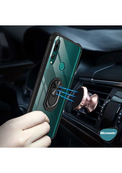 Huawei Y9 Prime 2019 Kılıf Grande Clear Ring Holder Kırmızı