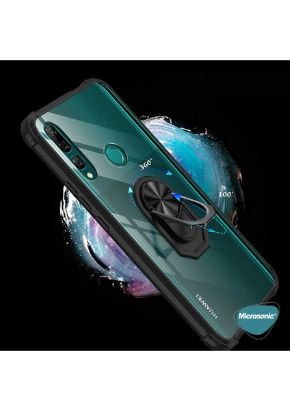 Huawei Y9 Prime 2019 Kılıf Grande Clear Ring Holder Kırmızı