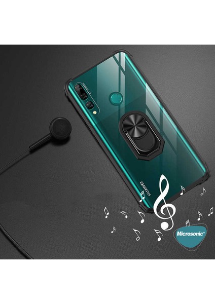 Huawei Y9 Prime 2019 Kılıf Grande Clear Ring Holder Kırmızı