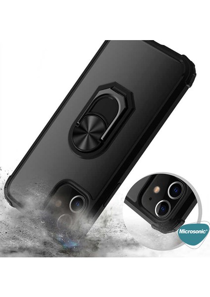 Apple iPhone 12 Mini Kılıf Grande Clear Ring Holder Siyah