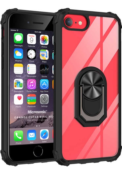 Apple iPhone 6S Kılıf Grande Clear Ring Holder Siyah