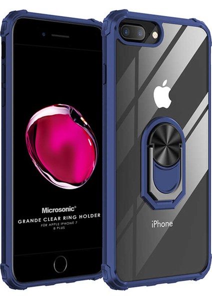 Apple iPhone 8 Plus Kılıf Grande Clear Ring Holder Lacivert