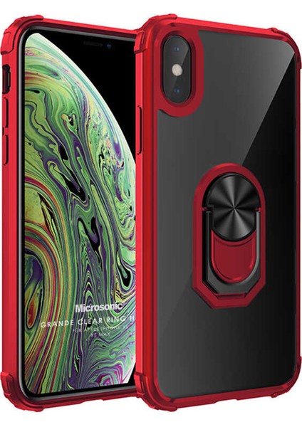 Apple iPhone X Kılıf Grande Clear Ring Holder Kırmızı