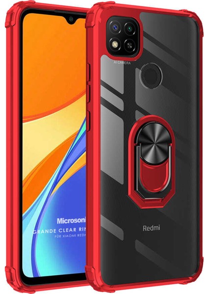 Xiaomi Redmi 9C Kılıf Grande Clear Ring Holder Kırmızı