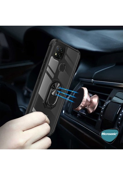 Xiaomi Redmi 9C Kılıf Grande Clear Ring Holder Siyah