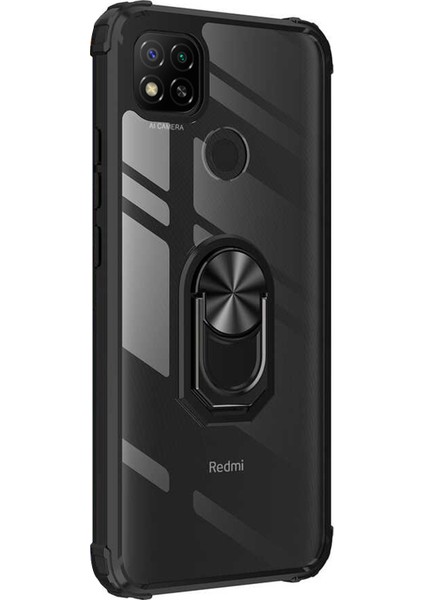 Xiaomi Redmi 9C Kılıf Grande Clear Ring Holder Siyah