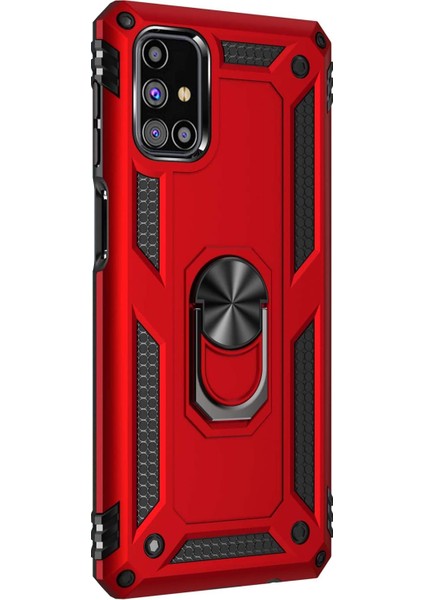 Samsung Galaxy M51 Kılıf Military Ring Holder Kırmızı fiyatları