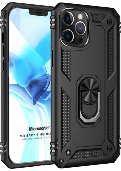Apple iPhone 12 Pro Max Kılıf Military Ring Holder Siyah