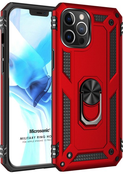 Apple iPhone 12 Pro Max Kılıf Military Ring Holder Kırmızı