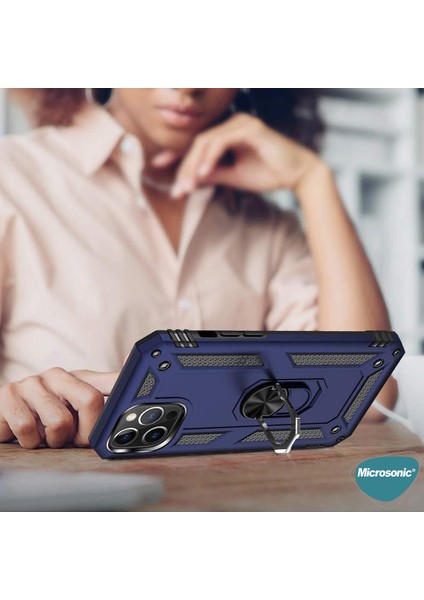 Apple iPhone 12 Pro Max Kılıf Military Ring Holder Kırmızı