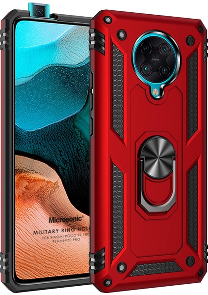 Xiaomi Poco F2 Pro Kılıf Military Ring Holder Kırmızı