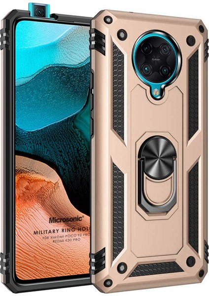 Xiaomi Poco F2 Pro Kılıf Military Ring Holder Gold