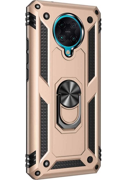 Xiaomi Poco F2 Pro Kılıf Military Ring Holder Gold