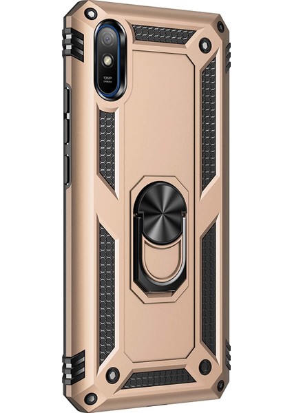 Xiaomi Redmi 9A Kılıf Military Ring Holder Gold fiyatları