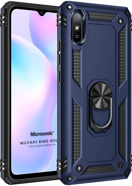 Xiaomi Redmi 9A Kılıf Military Ring Holder Lacivert