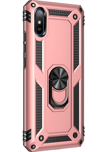 Xiaomi Redmi 9A Kılıf Military Ring Holder Rose Gold fiyatları